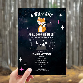 Cosmic Fox Vild en Rosa Baby Shower Inbjudningar