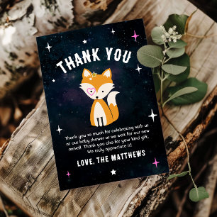 Cosmic Fox Vild en Rosa Baby Shower Tack Kort