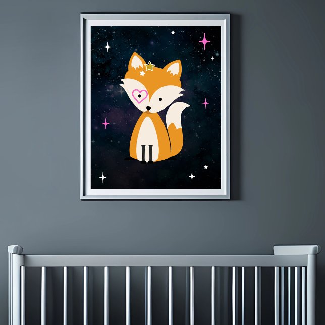 Cosmic Fox Vild One Rosa Girl Nursery Poster (Skapare uppladdad)