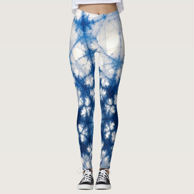 Cosmic Fractal Energy Art | Blue Geometric Abstrac Leggings (Framsida)