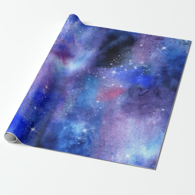 Cosmic Galaxy Blue Space Stars Presentpapper (Utrullad)