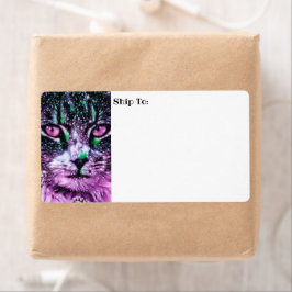 Cosmic Galaxy Cat Starry Himlar Lila and Grönt Fraktsedel