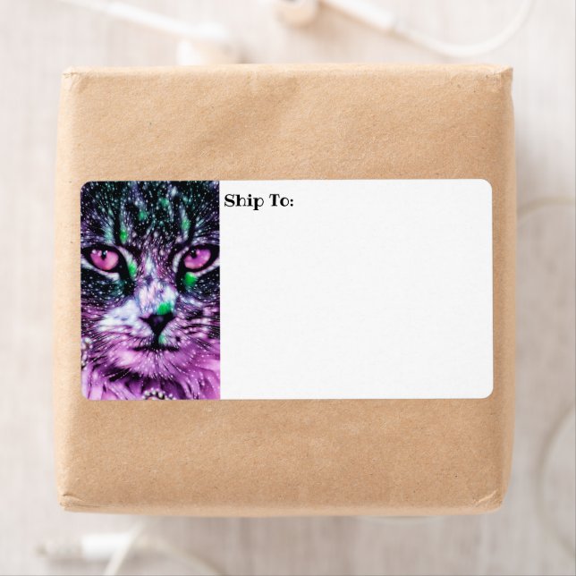 Cosmic Galaxy Cat Starry Himlar Lila and Grönt Fraktsedel (Insitu)