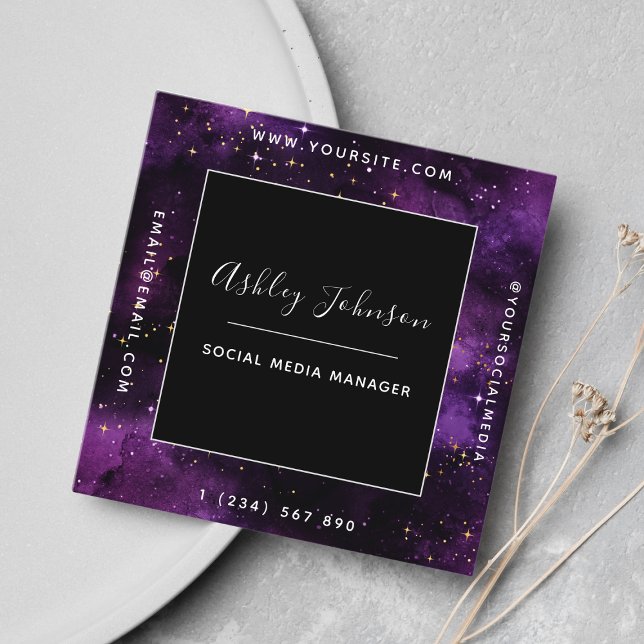 Cosmic Galaxy Modern Social Media Space Sparkles Fyrkantigt Visitkort (Skapare uppladdad)