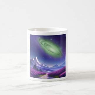 Cosmic Galaxy Mugg - Grönt Nebula Over Lila Mount