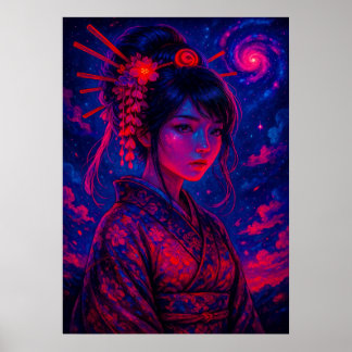 Cosmic Geisha med Galaxy Himmel Fantasy japanska Poster