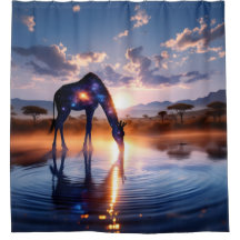 Cosmic Giraffe - African Sunset Shower Curtain