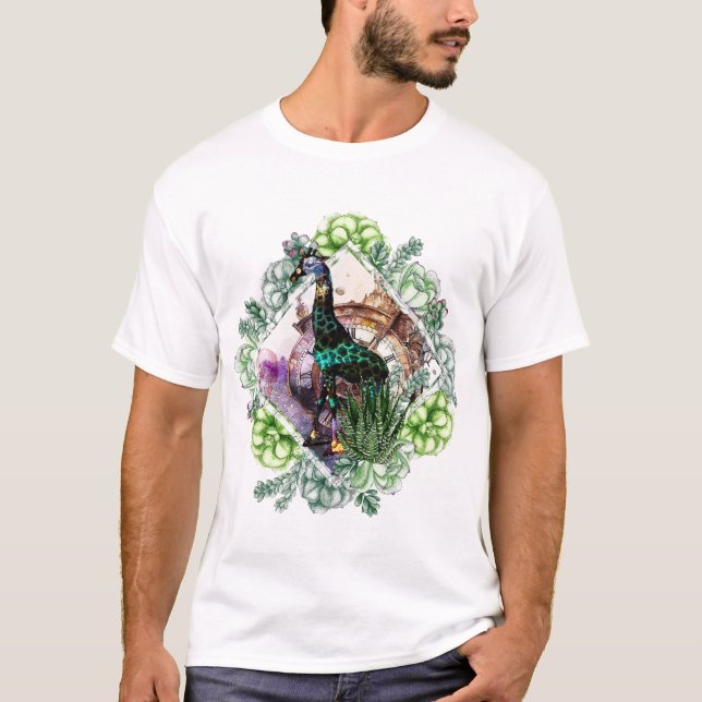 Cosmic Giraffe - Potrait with time Travel, Skull T Shirt (Framsida)
