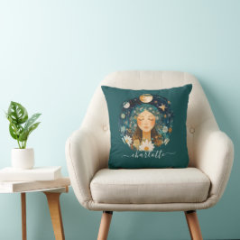 Cosmic Girl Boho Moon & Daisy Illustration Anpassa Kudde
