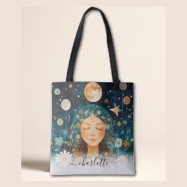 Cosmic Girl Boho Moon & Daisy Illustration Anpassa Tygkasse