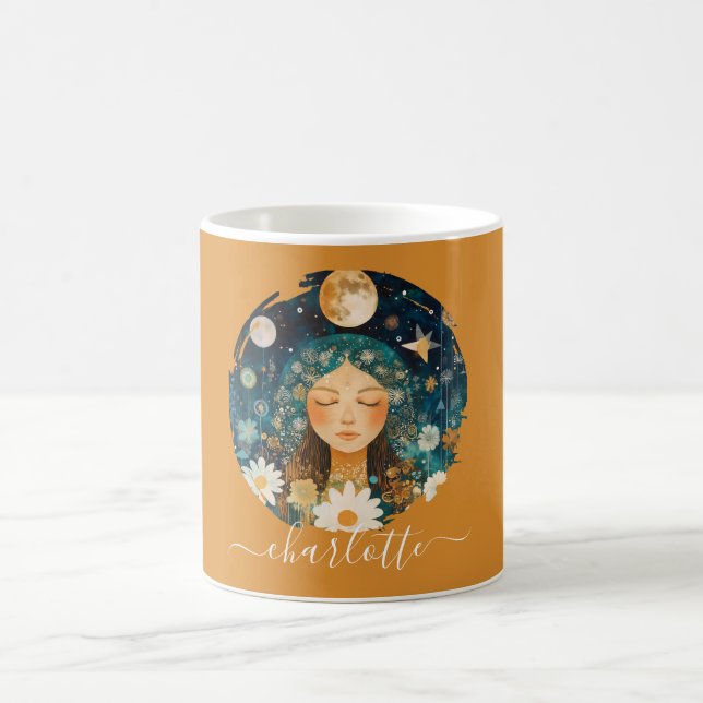 Cosmic Girl Boho Moon & Daisy Illustration Custom Kaffemugg (Center)