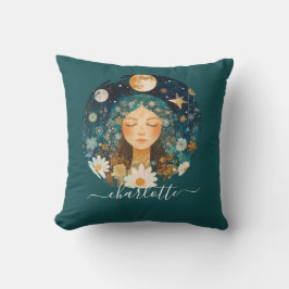 Cosmic Girl Boho Moon & Daisy Illustration Custom Kudde
