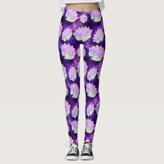 Cosmic Glam Lila Lotus Flowers Galaxy Skriv ut Yog Leggings