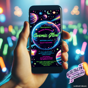 Cosmic Glow Födelsedagsfest Inbjudan