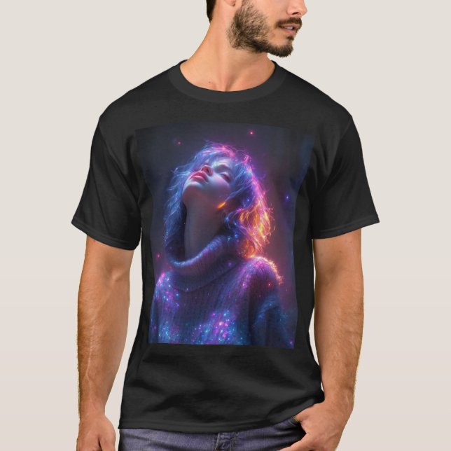 : "Cosmic Glow Graphic Tee - Futuristiska Mode St (Framsida)