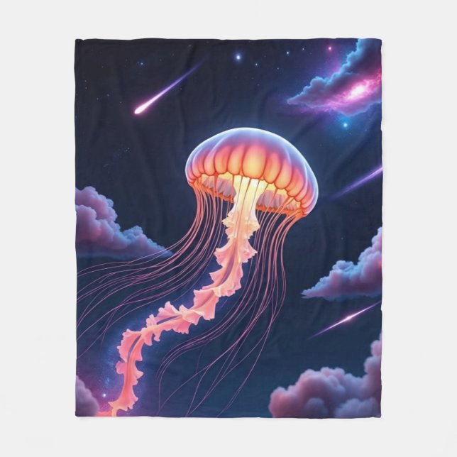 Cosmic Glowing Jellyfish Fleecefilt (Framsidan)