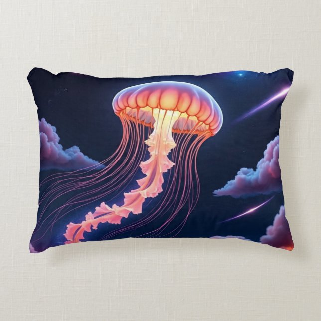 Cosmic Glowing Jellyfish Prydnadskudde (Framsidan)