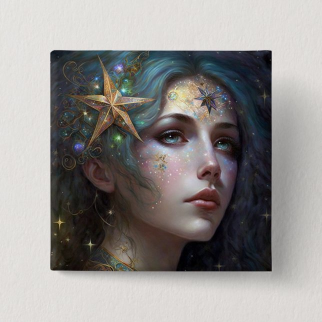 Cosmic Goddess Fantasy Art Button Knapp (Framsida)