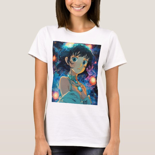 "Cosmic Goddess: Studio Ghibli-Inspired Maximalist T Shirt (Framsida)