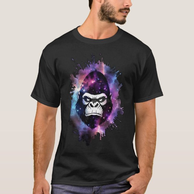 Cosmic Gorilla Doing Space Things Funny T Shirt (Framsida)