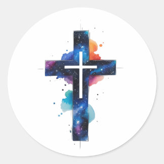 Cosmic Grace Galaxy Christian Cross Sticker Runt Klistermärke