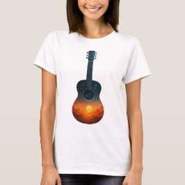 Cosmic Guitar Sunset - Surreal Ligcape Music Art T Shirt