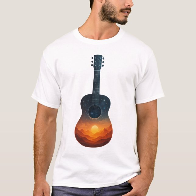Cosmic Guitar Sunset - Surreal Ligcape Music Art T Shirt (Framsida)