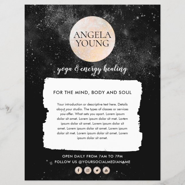 Cosmic Guld Måne Yoga, Life Coach, Astrologer Reklamblad (Framsidan)