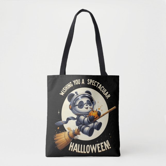 Cosmic Halloween: Panda Astronaut Enjoys Pumpkin Tygkasse (Framsida)