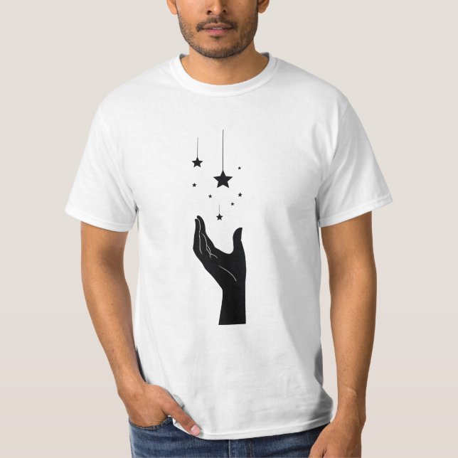Cosmic Hand Holding Stars T Shirt (Framsida)