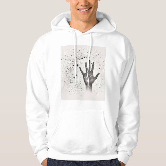 Cosmic Hand i Starry Galaxy - Surreal Andlig S Hoodie (Framsida)