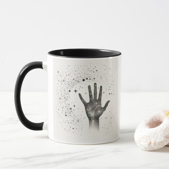 Cosmic Hand in Starry Galaxy – Surreal Spiritual S Mugg (Med munk)