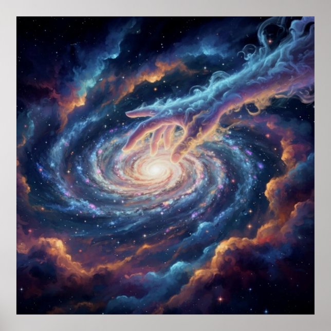Cosmic Hand of Creation — Surreal Galaxy Art Poster (Framsidan)