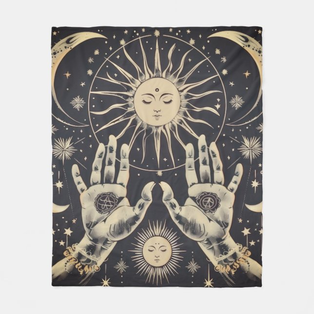 ✨ Cosmic Harmony Sol & Måne Fleece Blanket (Framsidan)