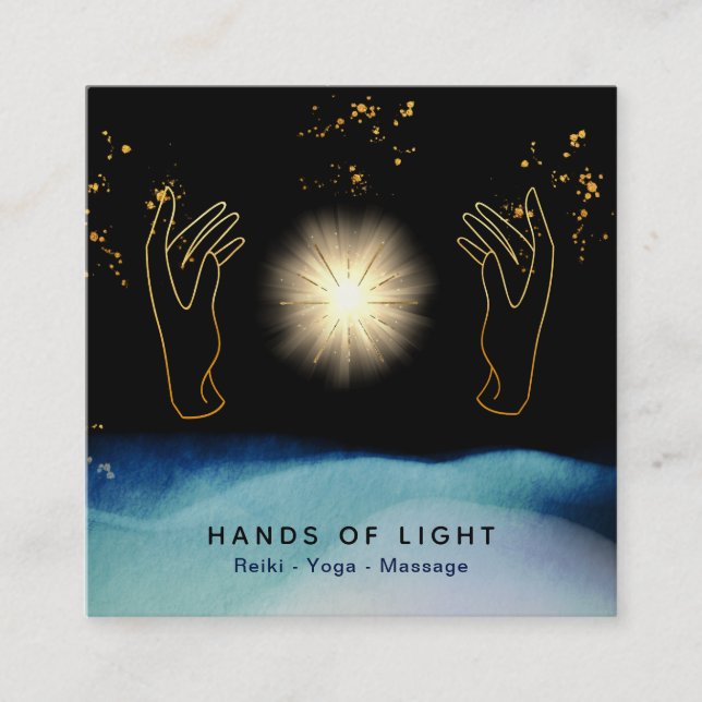 *~* Cosmic Healing Händer Universe Stars Energy Fyrkantigt Visitkort (Framsida)