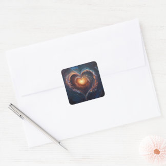 Cosmic Heart Galaxy Love Art – Universum Romantik  Fyrkantigt Klistermärke