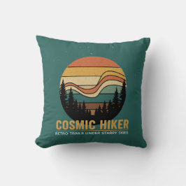 Cosmic Hiker Retro 70s Sunset Space Forest Stars Kudde