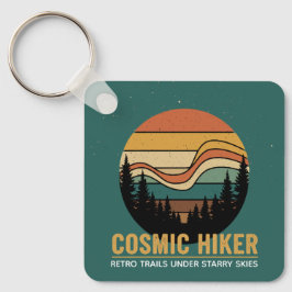 Cosmic Hiker Retro 70s Sunset Space Forest Stars Nyckelring