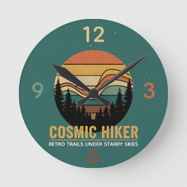Cosmic Hiker Retro 70s Sunset Space Forest Stars Rund Klocka