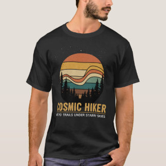 Cosmic Hiker Retro 70s Sunset Space Forest Stars T Shirt