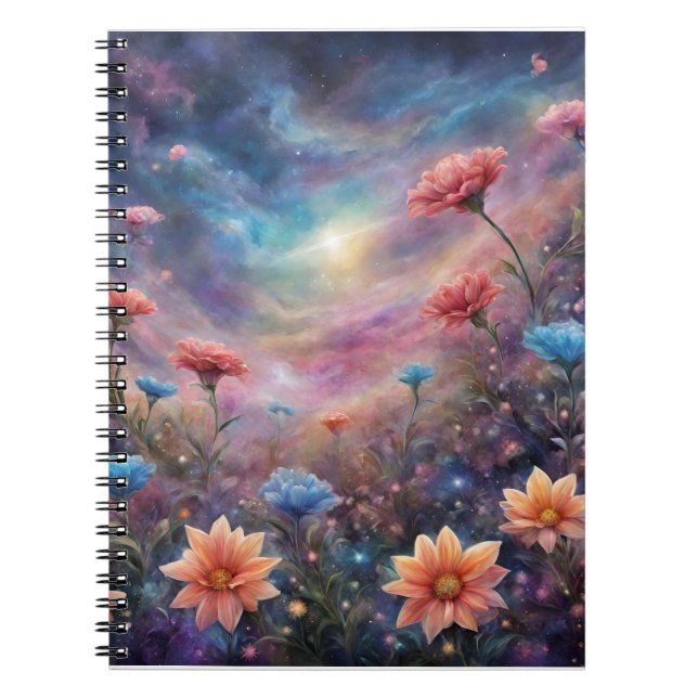 Cosmic himlar med fantastiska blommor anteckningsbok (Framsidan)