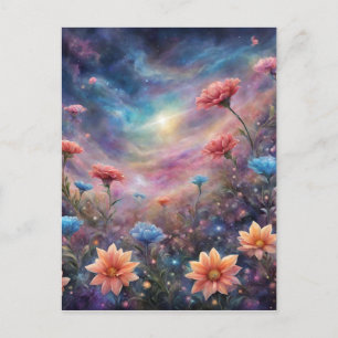 Cosmic himlar med fantastiska blommor vykort