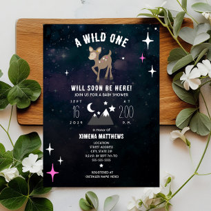 Cosmic Hjort Vild en Rosa Baby Shower Inbjudningar