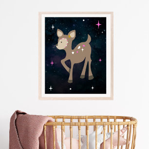 Cosmic Hjort Vild One Rosa Girl Girl Nursery Poster