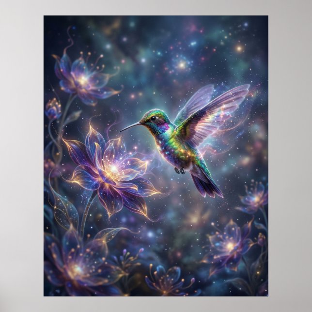 Cosmic Hummingbird Star Bloom Poster (Framsidan)