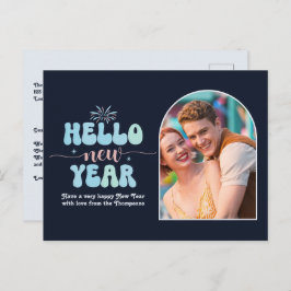 Cosmic Ice New Year Retro Modern Blue Photo Helg Vykort