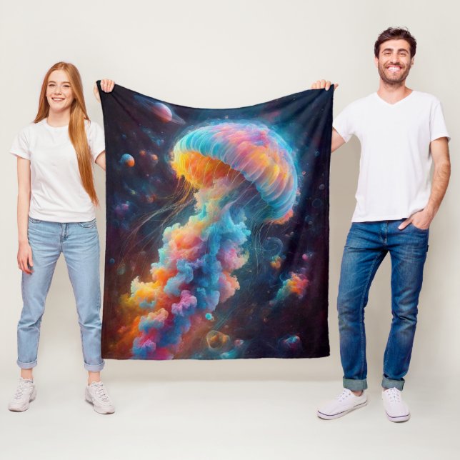 Cosmic Jellyfish Artwork Fleecefilt (På plats)