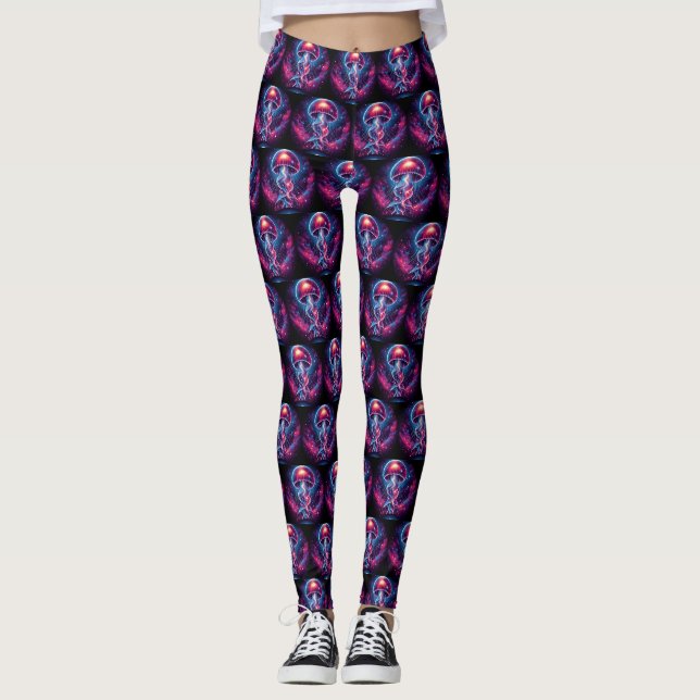 Cosmic Jellyfish Artwork Galaxy Leggings (Framsida)