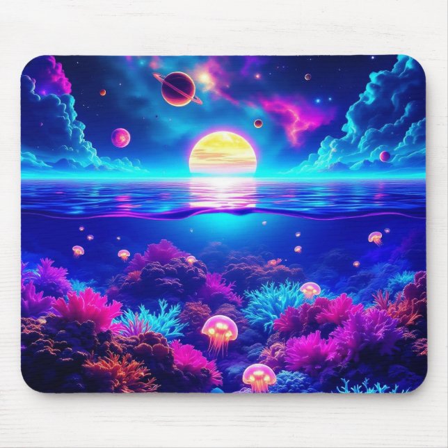 Cosmic Jellyfish Dreamscape Mouse Pad - Undervatte Musmatta (Framsidan)