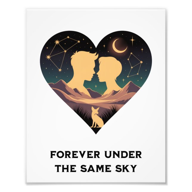 Cosmic Kärlek Story Heart med Älskare och Fox Art Fototryck (Framsidan)